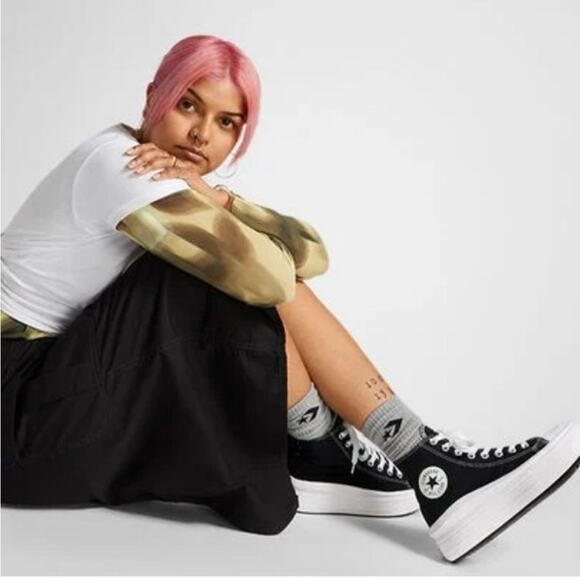 NEW CONVERSE HIGH TOP MOVE PLATFORM BLACK WHITE SZ 8.5 - Picture 3 of 10